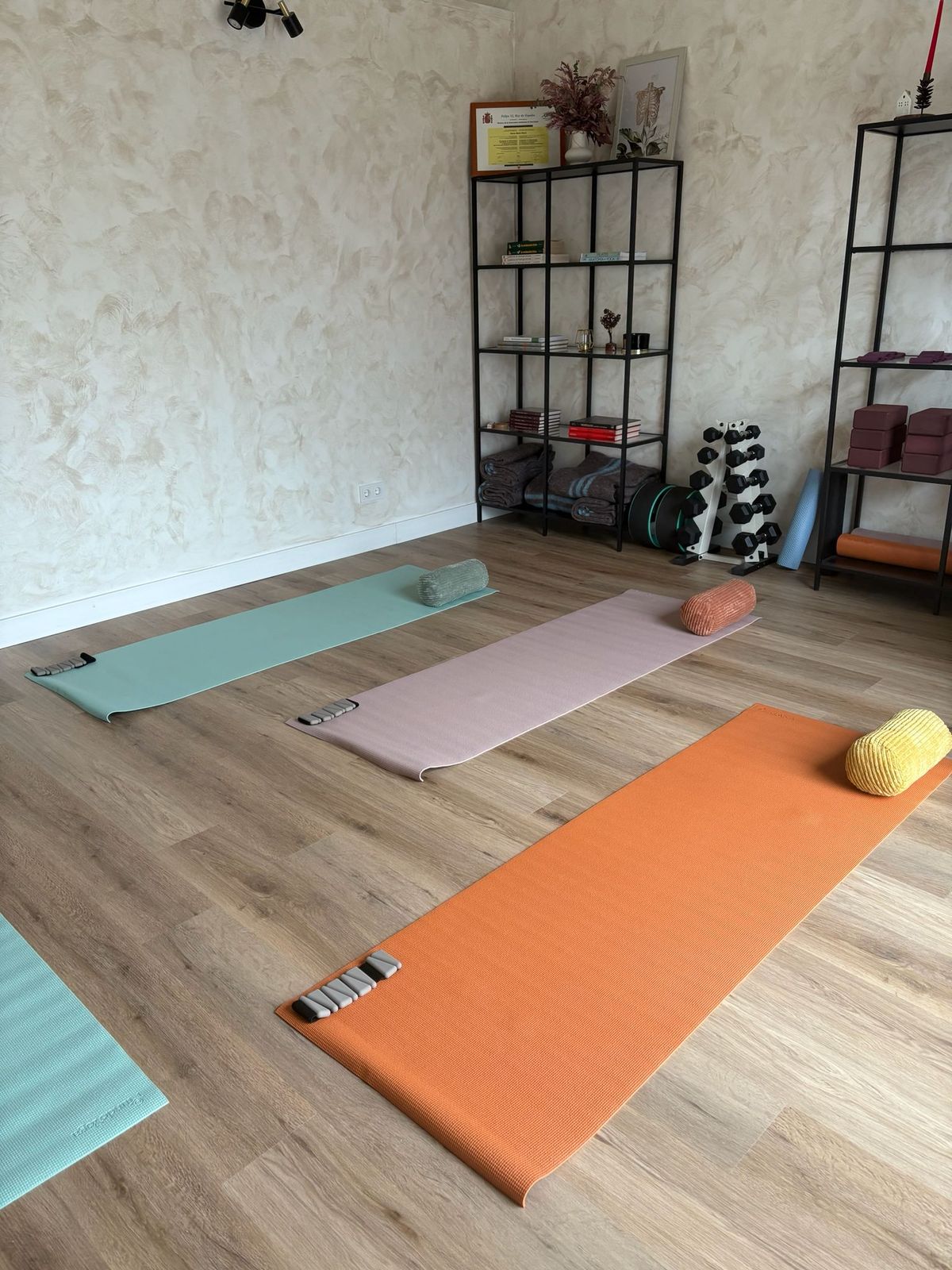 Estudi de pilates d'Arrels a Valldoreix: matalassos preparats amb coixins i material